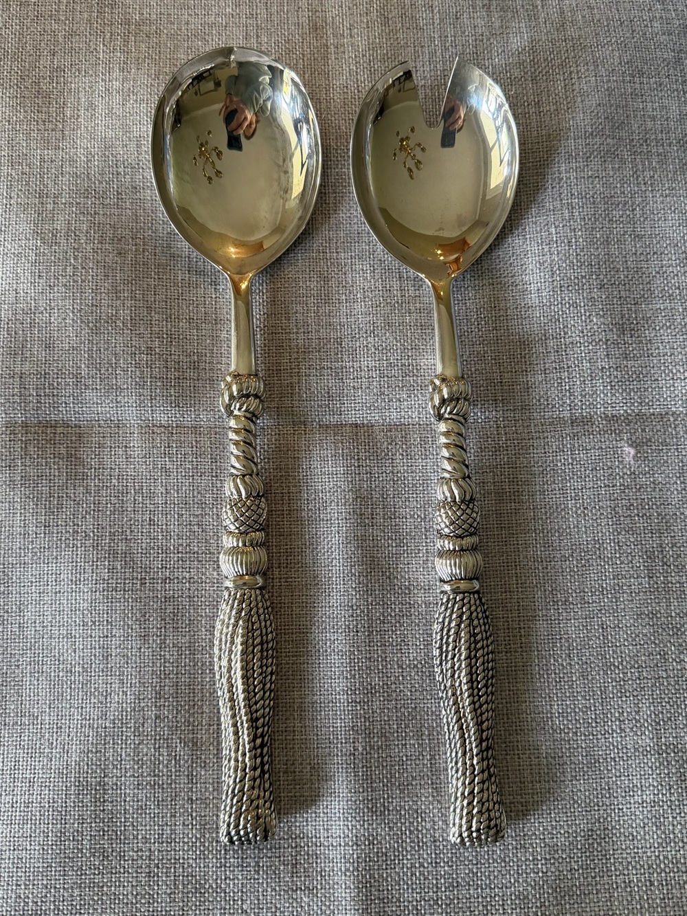 Vintage Silea Silver Plated Salad Serving Spoon & Fork Set | Rope Handle